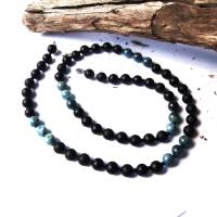sportliche Edelsteinkette für Männer aus blauen Apatith Perlen & schwarz mattiertem Onyx, Handgemacht nur für Di Bild 1