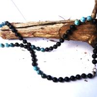 sportliche Edelsteinkette für Männer aus blauen Apatith Perlen & schwarz mattiertem Onyx, Handgemacht nur für Di Bild 2