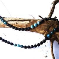 sportliche Edelsteinkette für Männer aus blauen Apatith Perlen & schwarz mattiertem Onyx, Handgemacht nur für Di Bild 4