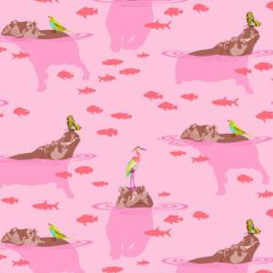 Everglow von Tula Pink für FreeSpirit / My Hippos Don’t Lie - Nova / Nilpferd, rosa / 0,5 m Patchworkstoff Bild 1