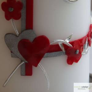 Hochzeitskerze mit roter Blumenranke und zwei Ringen, Traukerze, Trauung, personalisiertes Hochzeitsgeschenk, Deko Bild 6