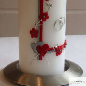 Hochzeitskerze mit roter Blumenranke und zwei Ringen, Traukerze, Trauung, personalisiertes Hochzeitsgeschenk, Deko Bild 7