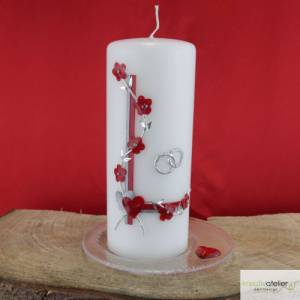 Hochzeitskerze mit roter Blumenranke und zwei Ringen, Traukerze, Trauung, personalisiertes Hochzeitsgeschenk, Deko Bild 9