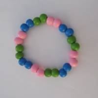 Perlenarmband mit Holzperlen - blau-grün-rosa Bild 1