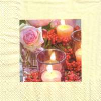 10 einzelne Lunchservietten Rosen mit Windlicht und Kranz aus Beeren, von Artebene Bild 2