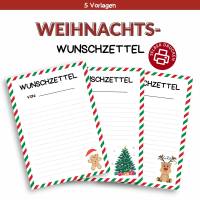 Wunschzettel für Weihnachten Druckvorlage - Wunschliste zum Selberdrucken - Weihnachtsmann - Digitaler Download Bild 1