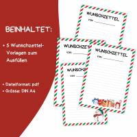 Wunschzettel für Weihnachten Druckvorlage - Wunschliste zum Selberdrucken - Weihnachtsmann - Digitaler Download Bild 2