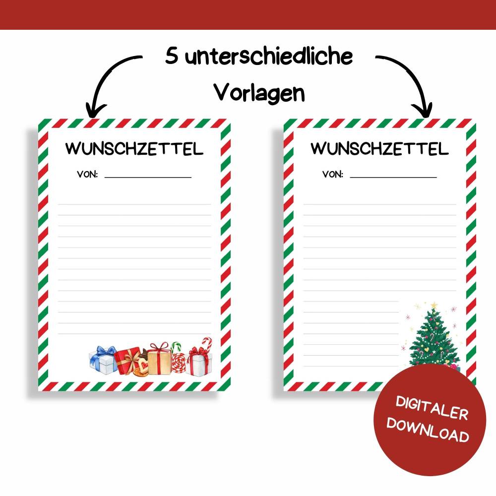 Wunschzettel für Weihnachten Druckvorlage   Wunschliste zum Selberdrucken    Weihnachtsmann   Digitaler Download