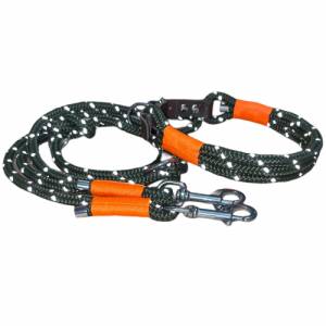 Hundeleine und Halsband Set, beides verstellbar, oliv reflektierend, neonorange, 8 oder 10 mm Stärke, Jagd Farben Bild 2