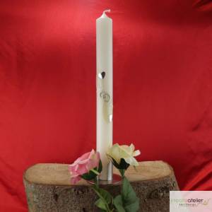 Hochzeitskerze modern mit Tauben und Herzchen in elfenbein, Traukerze, Trauung, personalisiertes Hochzeitsgeschenk, Deko Bild 3