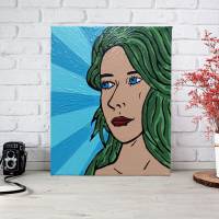 Leinwandbild handgemalt Pop Art "Frau mit grünem Haar" Bild 4