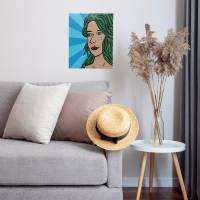 Leinwandbild handgemalt Pop Art "Frau mit grünem Haar" Bild 5