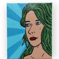 Leinwandbild handgemalt Pop Art "Frau mit grünem Haar" Bild 7