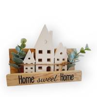 Geschenkset Deko Holz 3 Häuser Home sweet Home Gips Raysin schwarze Schrift DIY Bild 1