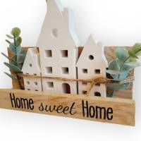 Geschenkset Deko Holz 3 Häuser Home sweet Home Gips Raysin schwarze Schrift DIY Bild 3