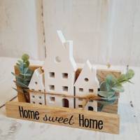 Geschenkset Deko Holz 3 Häuser Home sweet Home Gips Raysin schwarze Schrift DIY Bild 4