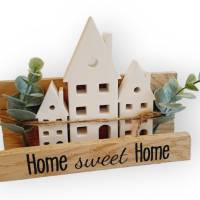 Geschenkset Deko Holz 3 Häuser Home sweet Home Gips Raysin schwarze Schrift DIY Bild 5