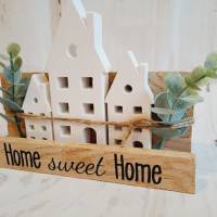 Geschenkset Deko Holz 3 Häuser Home sweet Home Gips Raysin schwarze Schrift DIY Bild 8