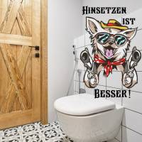 WC-Toiletten Aufkleber Cat Hinsetzen ist besser-Tür-Bad-Toilette-Cartoon Aufkleber-Wunschtext-Personalisierbar Bild 1
