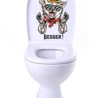 WC-Toiletten Aufkleber Cat Hinsetzen ist besser-Tür-Bad-Toilette-Cartoon Aufkleber-Wunschtext-Personalisierbar Bild 2