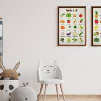 Obst und Gemüse Lernposter Set | Deutsch Montessori Poster | Kinderzimmer Wanddeko | Bild 1