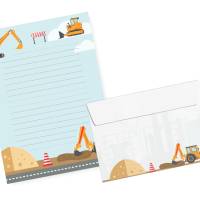 Friendly Fox Kinder Briefpapier Bagger, 1x DIN A5 Schreibblock mit Linien und 20 Umschläge, Kinder Briefblock liniert Bild 7