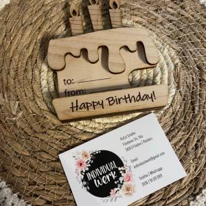 Geburtstagskarte aus Holz, Geschenkkarte, Gutschein in Tortenform Bild 5