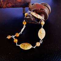hübches Gliederarmband mit braunem Jaspis-Edelstein, Ein unikat Handgefertigt mit versilbertem Kupferdraht Bild 1