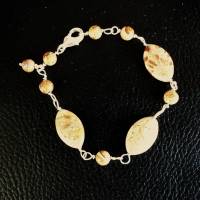 hübches Gliederarmband mit braunem Jaspis-Edelstein, Ein unikat Handgefertigt mit versilbertem Kupferdraht Bild 2