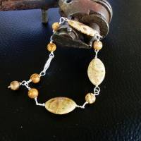hübches Gliederarmband mit braunem Jaspis-Edelstein, Ein unikat Handgefertigt mit versilbertem Kupferdraht Bild 5