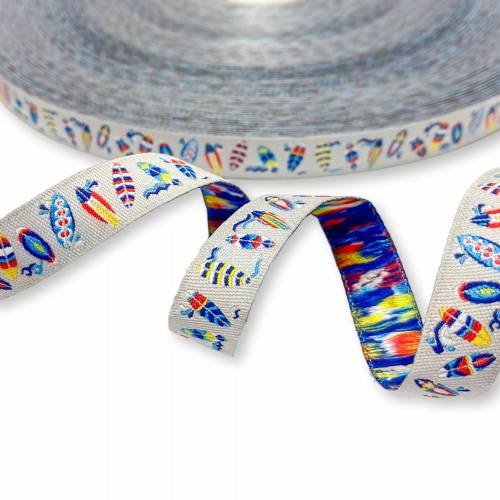 Webband Surfing - 1 m - 1,50 Eur/m - Lila Lotta Design - Surfbretter - grau - Surfer - farbenmix - 12 mm