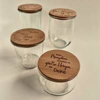 Personalisiertes Glas mit Holzdeckel, individualisiertes Hochzeitsgeschenk, gelaserter Deckel Bild 5