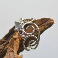 Filigraner Ring aus Sterling Silber mit grauem Mondstein und Chalzedon - Größe 55 - handgemacht Bild 5