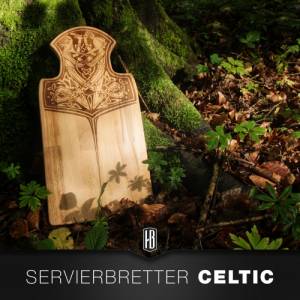 Schneidebrett bzw. Servierbrett aus Buche, Vollholz massiv im Celtic, Viking, Nordic, Thorshammer Design Bild 1