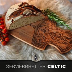 Schneidebrett bzw. Servierbrett aus Buche, Vollholz massiv im Celtic, Viking, Nordic, Thorshammer Design Bild 2