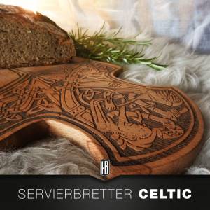 Schneidebrett bzw. Servierbrett aus Buche, Vollholz massiv im Celtic, Viking, Nordic, Thorshammer Design Bild 3