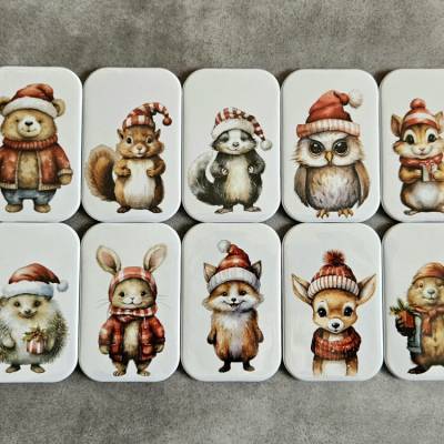 Button / Magnet: Weihnachtsliche Tiermotive ausm Wald ~ 68x44mm ~ Auswahl aus 10 Motiven