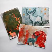 Postkartenset 3 Stück weihnachtliche Motive mit Hirsch nach Druckmotiven Bild 1