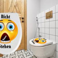 WC-Toiletten Aufkleber Emotion Nicht im Stehen-Sticker-Tür-Bad-Toilette-Cartoon Aufkleber-Wunschtext-Personalisierbar Bild 1