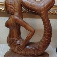 Handgeschnitzte Holzfigur - Meeresjungfrau aus den 80er Jahren Bild 4