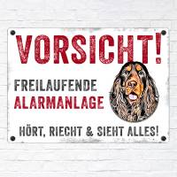 Hundeschild VORSICHT! FREILAUFENDE ALARMANLAGE (Cocker Spaniel), wetterbeständiges Warnschild Bild 2