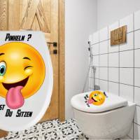 WC-Toiletten Aufkleber Emotion Pinkeln ? Musst du sitzen-Tür-Bad-Toilette-Cartoon Aufkleber-Wunschtext-Personalisierbar Bild 1