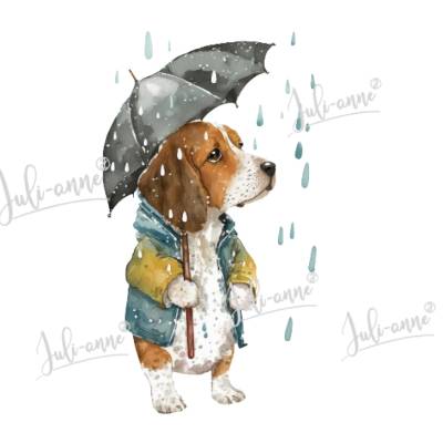 Bügelbild Regenschirm Hund Umbrella