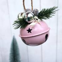 Glocke Schelle Weihnachtskugel rosa silber dekoriert Bild 2