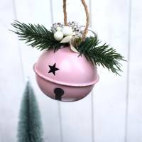 Glocke Schelle Weihnachtskugel rosa silber dekoriert Bild 4