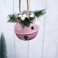 Glocke Schelle Weihnachtskugel rosa silber dekoriert Bild 5
