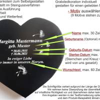 Gedenkstein Grabstein personalisert für Grab Urne Herzform graviert 25x25 div Motive als Grabschmuck Trauerstein schwarz Bild 2