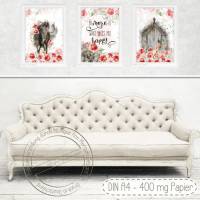 Landhaus Stil Poster Set | Do more of what makes you happy | Romantik Rosen Pferd Einhorn Bilder [A4] Bild 2
