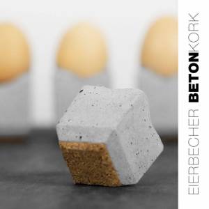 4er Set minimalistischer Eierbecher aus Beton mit Korkboden Bild 3