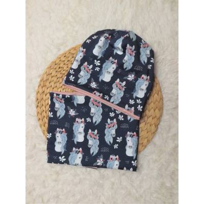 Beanie Halssocke Pferde blau Jersey Kinder verschiedene Größen